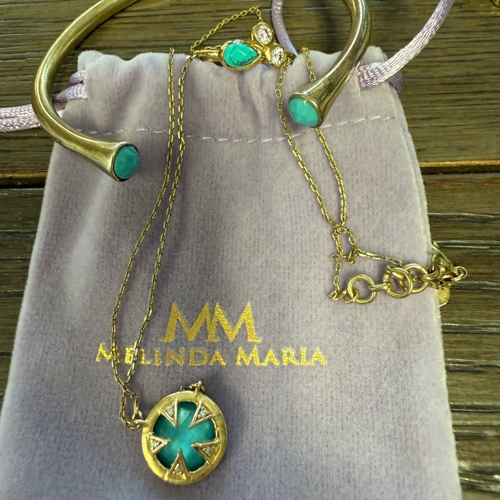 Melinda Maria Gold and Turquoise Jewelry Set including ring